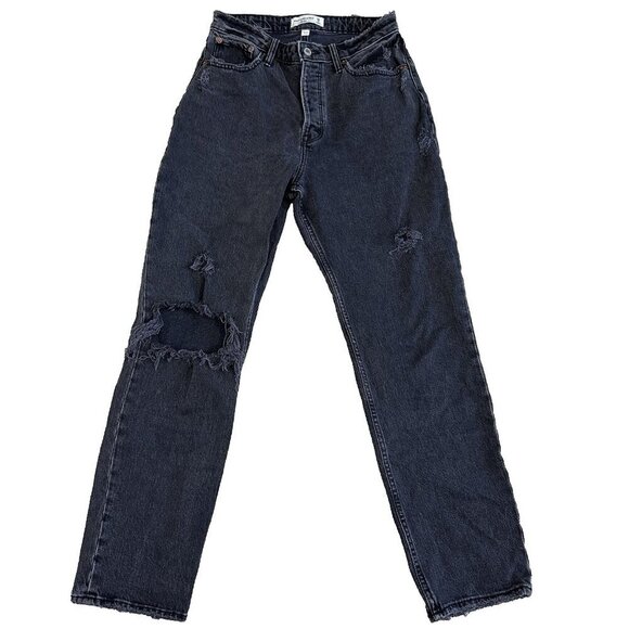 Abercrombie & Fitch Jeans Sz 28 The Dad High Rise Curve Love Black Denim - Picture 1 of 11